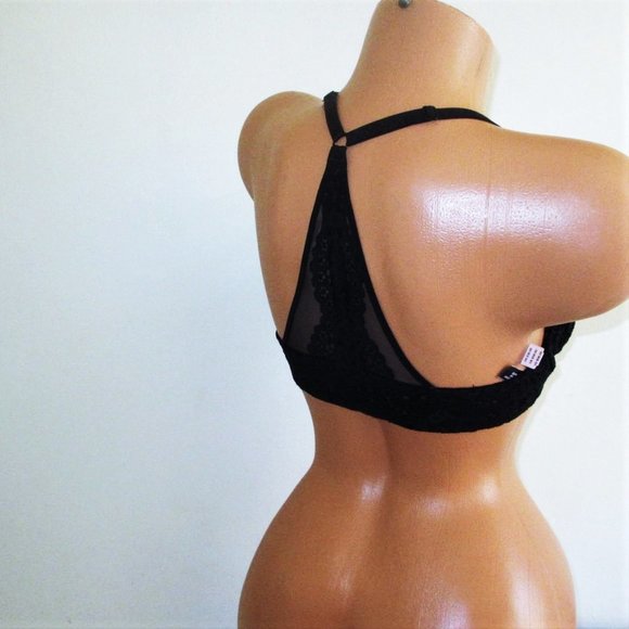 32C Victoria Secret Unlined Demi Bra Racerback Front Close Black lace - Picture 6 of 7